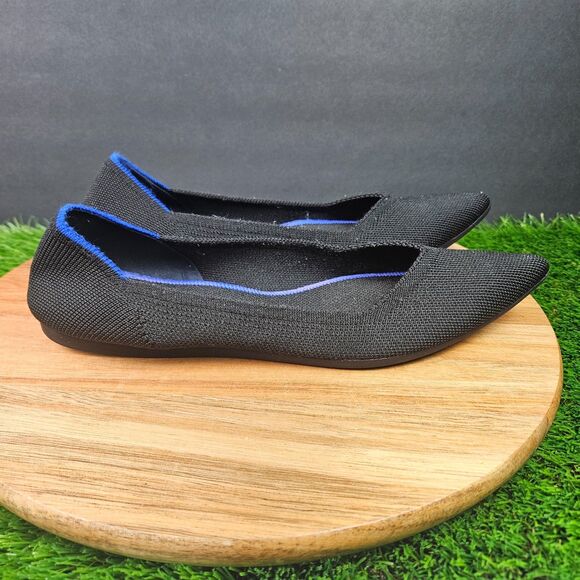 Rothys The Point Flat Womens 9 Black Pointed Knit Travel Shoe Slip On Comfort - Picture 1 of 10